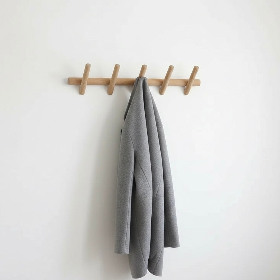 Nordvik solid oak wall-mounted coat rack with five hooks
