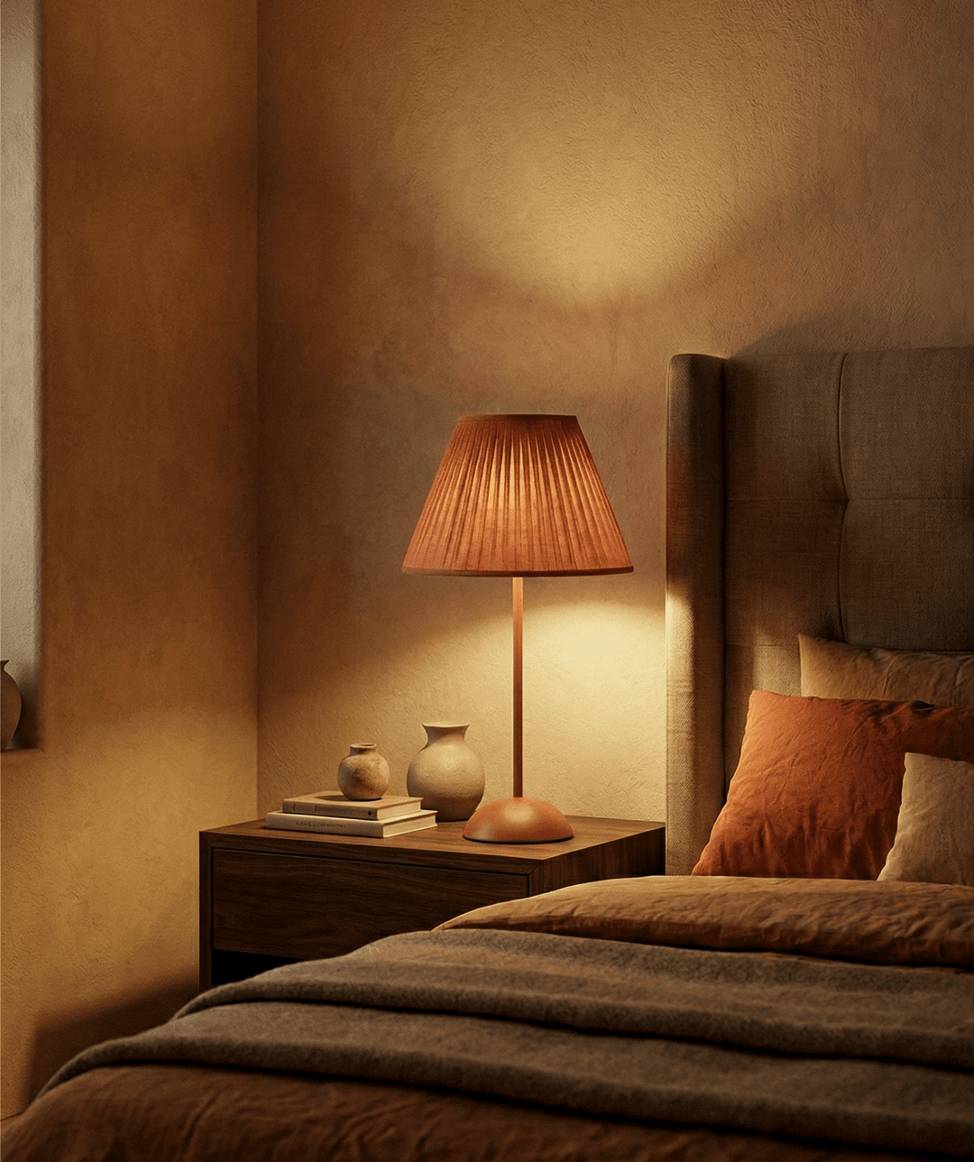 Terracotta Pleated Shade Table Lamp — Warm Glow 2