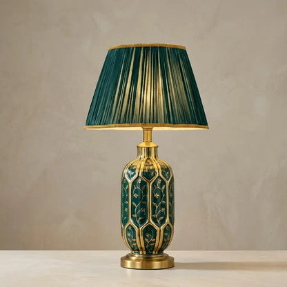 VerdeGold | Green Decorated Ceramic Table Lamp with Gold Details