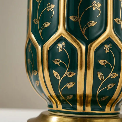 VerdeGold | Green Decorated Ceramic Table Lamp with Gold Details