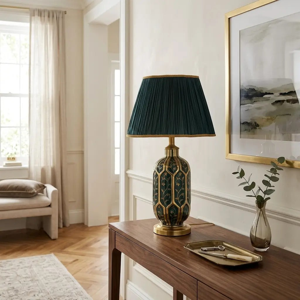 VerdeGold | Green Decorated Ceramic Table Lamp with Gold Details