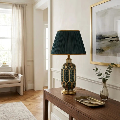 VerdeGold | Green Decorated Ceramic Table Lamp with Gold Details
